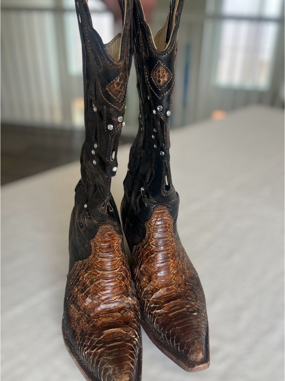Corral Vintage C2123 Brown Python with Cutouts on Shaft Western Heeled Boots 6.5